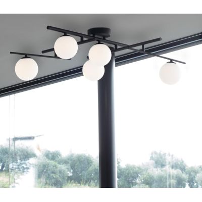 PLAFONIERA 5 LUCI IN METALLO BIANCO,NERO E ORO DIFFUSORI IN VETRO BIANCO LAMPADINE G9 INCLUSE