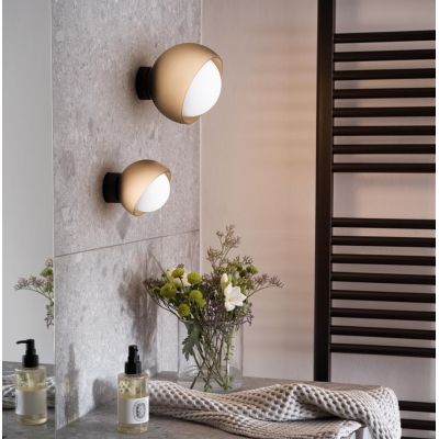 PICCOLA APPLIQUE A SFERA 2 MISURE IN METALLO NERO E OTTONE LAMPADINA ATTACCO G9 E E27 DESIGN MODERNO