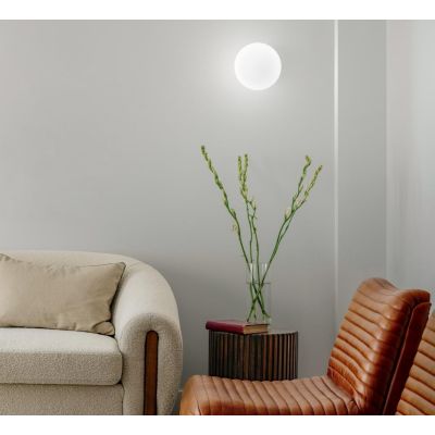 APPLIQUE A SFERA D15 CM IN VETRO BIANCO SOFFIATO MODERNA LAMPADINA G9 INCLUSA