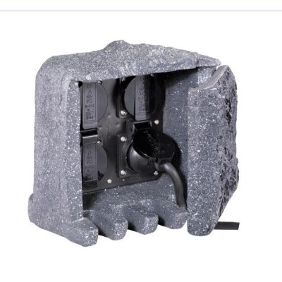 9962-11 TORRETTA DA ESTERNO 4 ATTACCHI SCHUKO POLIESTERE EFFETTO PIETRA TRIO LIGHTING - Cristalensi Shop Online