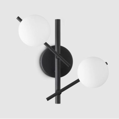 LAMPADA DA PARETE 2 LUCI IN METALLO BIANCO,NERO E ORO DIFFUSORI IN VETRO BIANCO LAMPADINE G9 INCLUSE