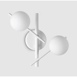 LAMPADA DA PARETE 2 LUCI IN METALLO BIANCO,NERO E ORO DIFFUSORI IN VETRO BIANCO LAMPADINE G9 INCLUSE