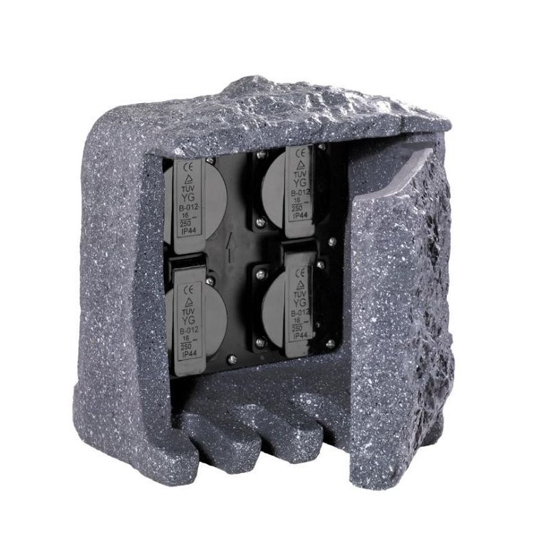 9962-11 TORRETTA DA ESTERNO 4 ATTACCHI SCHUKO POLIESTERE EFFETTO PIETRA TRIO LIGHTING - Cristalensi Shop Online