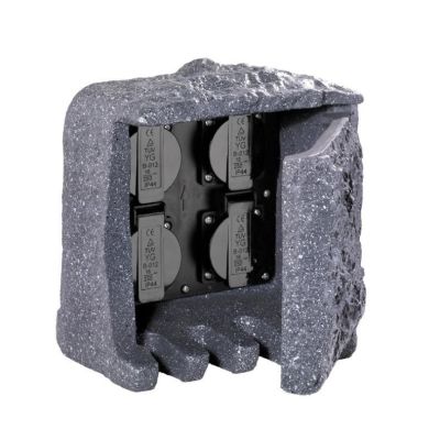 9962-11 TORRETTA DA ESTERNO 4 ATTACCHI SCHUKO POLIESTERE EFFETTO PIETRA TRIO LIGHTING - Cristalensi Shop Online
