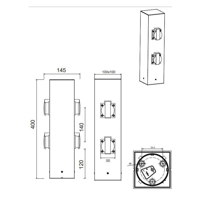 9964-42 COLONNINA DA ESTERNO 4 ATTACCHI SCHUKO IP44 ALLUMINIO COL ANTRACITE H40 TRIO LIGHTING - Cristalensi Shop Online