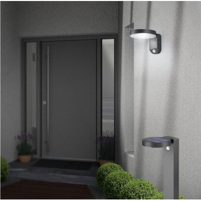 POSADAS APPLIQUE DA ESTERNO IP44 AD ENERGIA SOLARE E CON SENSORE DI MOVIMENTO ANTRACITE LED 4,5W RL - Cristalensi Shop Online