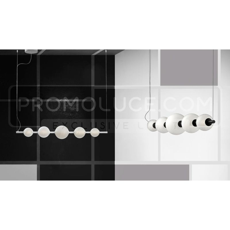 STICK SOSPENSIONE LINEARE LED 50W BIANCA O NERA DIFFUSORI IN VETRO EFFETTO ALABASTRO LUCE 3000K DIMMERABILE