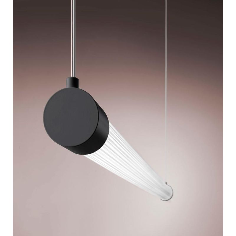 KALEIDE SOSPENSIONE LINEARE LED 40W BIANCA O NERA DIFFUSORE TRASPARENTE RIGATO LUCE 3000K DIMMERABILE