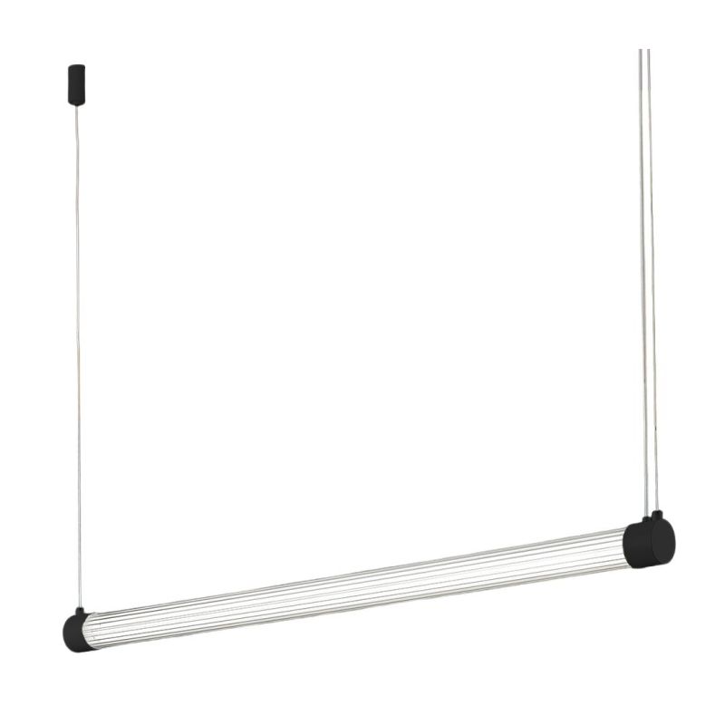 KALEIDE SOSPENSIONE LINEARE LED 40W BIANCA O NERA DIFFUSORE TRASPARENTE RIGATO LUCE 3000K DIMMERABILE