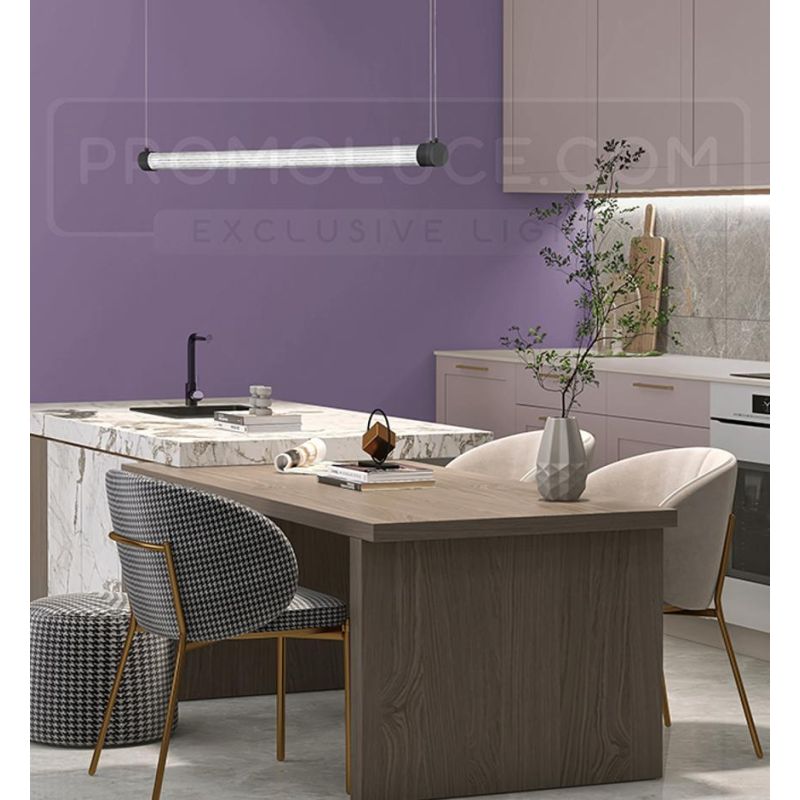 KALEIDE SOSPENSIONE LINEARE LED 40W BIANCA O NERA DIFFUSORE TRASPARENTE RIGATO LUCE 3000K DIMMERABILE