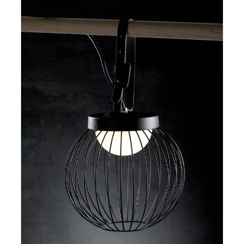 CAGE LAMPADA A SOSPENSIONE DA ESTERNO IP65 CON GABBIA IN ALLUMINIO NERO LED 20W LUCE 3000K