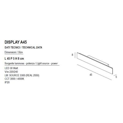 DISPLAY APPLIQUE LED 30W LUCE CCT 3000K-4000K IN METALLO 20 COLORI LUNGHEZZA 45 CM MODERNA
