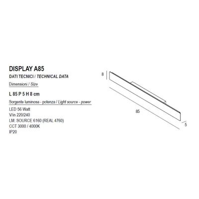 DISPLAY APPLIQUE LED 56W LUCE CCT 3000K-4000K IN METALLO 20 COLORI LUNGHEZZA 85 CM MODERNA