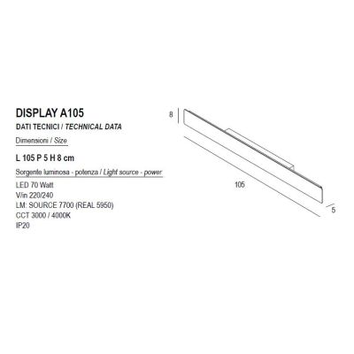 DISPLAY APPLIQUE LED 70W LUCE CCT 3000K-4000K IN METALLO 20 COLORI LUNGHEZZA 105 CM MODERNA