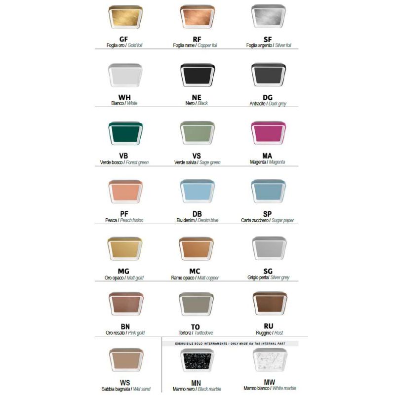 BOARD PLAFONIERA CM 35X35 LED 40W LUCE CCT 3000K-4000K IN METALLO 21 COLORI QUADRATA MODERNA