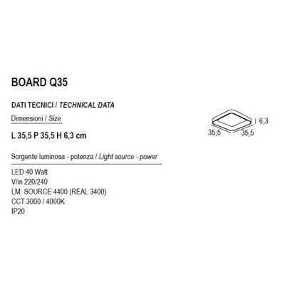 BOARD PLAFONIERA CM 35X35 LED 40W LUCE CCT 3000K-4000K IN METALLO 21 COLORI QUADRATA MODERNA