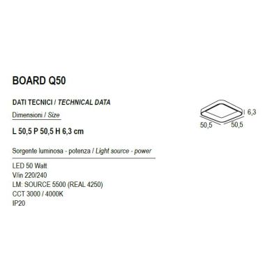 BOARD PLAFONIERA CM 50X50 LED 50W LUCE CCT 3000K-4000K IN METALLO 21 COLORI QUADRATA MODERNA