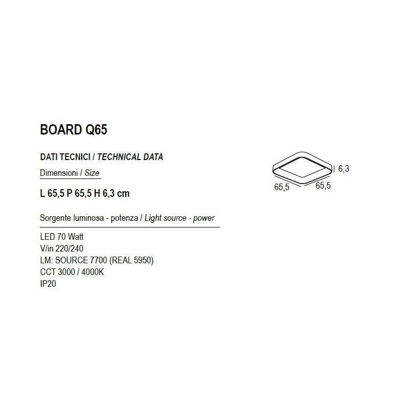 BOARD PLAFONIERA CM 65X65 LED 70W LUCE CCT 3000K-4000K IN METALLO 21 COLORI QUADRATA MODERNA