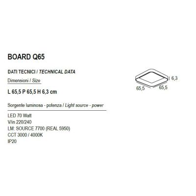 BOARD PLAFONIERA CM 65X65 LED 70W LUCE CCT 3000K-4000K IN METALLO 21 COLORI QUADRATA MODERNA