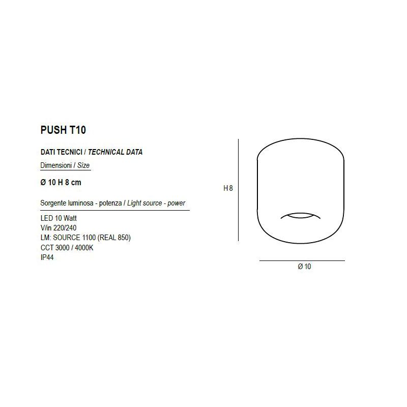 PUSH PICCOLA PLAFONIERA IN METALLO IP44 CON LED 10W LUCE CCT 3000K-4000K 22 COLORI DESIGN MODERNO