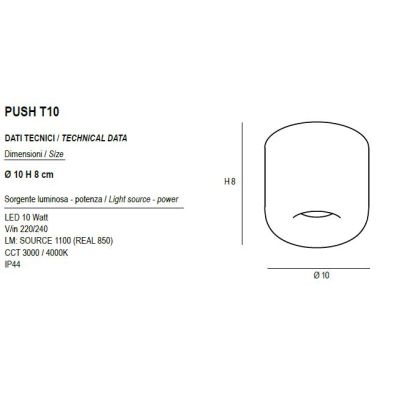 PUSH PICCOLA PLAFONIERA IN METALLO IP44 CON LED 10W LUCE CCT 3000K-4000K 22 COLORI DESIGN MODERNO