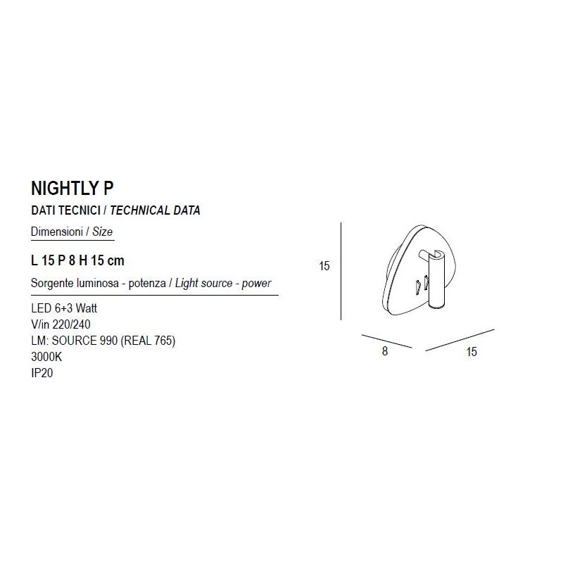 NIGHTLY APPLIQUE MODERNA CON LUCE ORIENTABILE LED 9W LUCE 3000K DOPPIA ILLUMINAZIONE IN METALLO 16 COLORI
