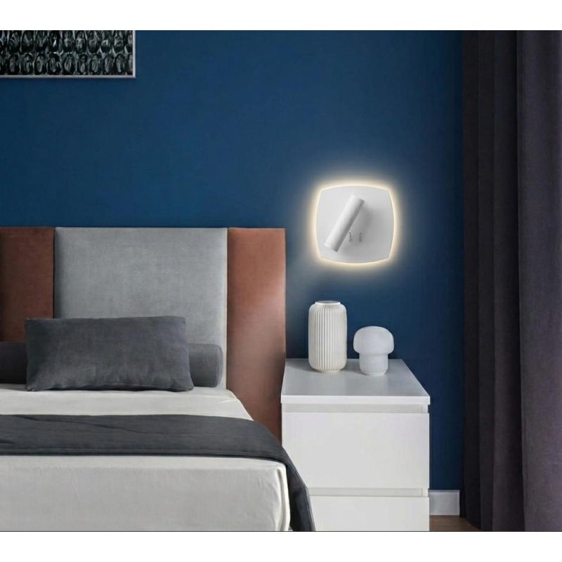 NIGHTLY APPLIQUE QUADRATA CON LUCE ORIENTABILE LED 9W LUCE 3000K DOPPIA ILLUMINAZIONE IN METALLO 16 COLORI