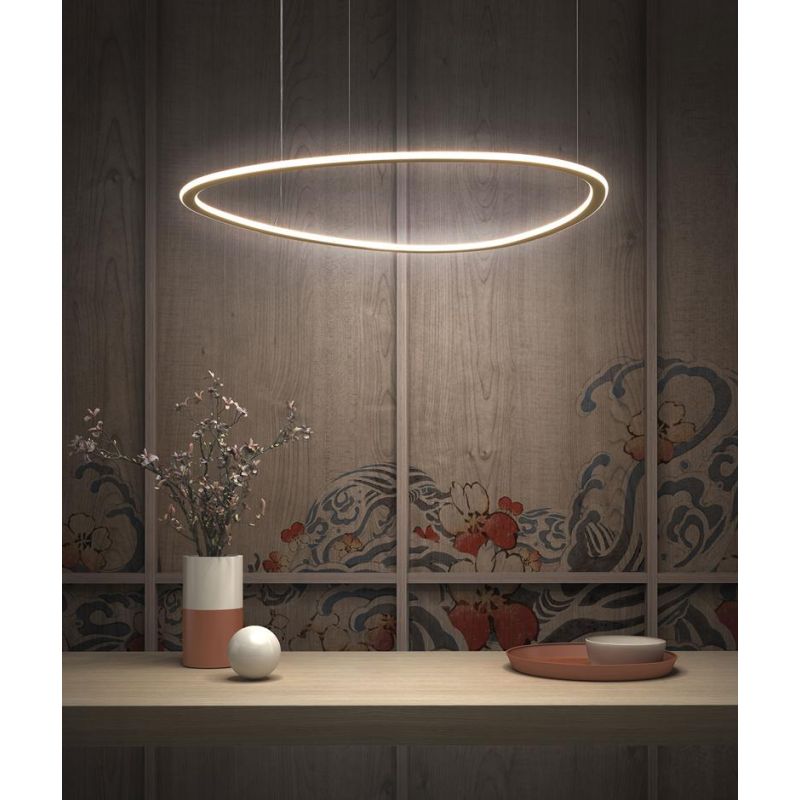 TRIS SOSPENSIONE MODERNA OVALE IN .3 MISURE LED INTEGRATO LUCE DIMMERABILE IN METALLO 3 COLORI