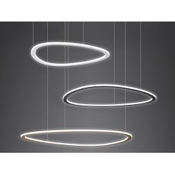 TRIS SOSPENSIONE MODERNA OVALE IN .3 MISURE LED INTEGRATO LUCE DIMMERABILE IN METALLO 3 COLORI
