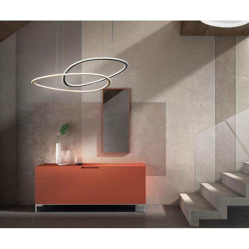 TRIS SOSPENSIONE MODERNA OVALE IN .3 MISURE LED INTEGRATO LUCE DIMMERABILE IN METALLO 3 COLORI