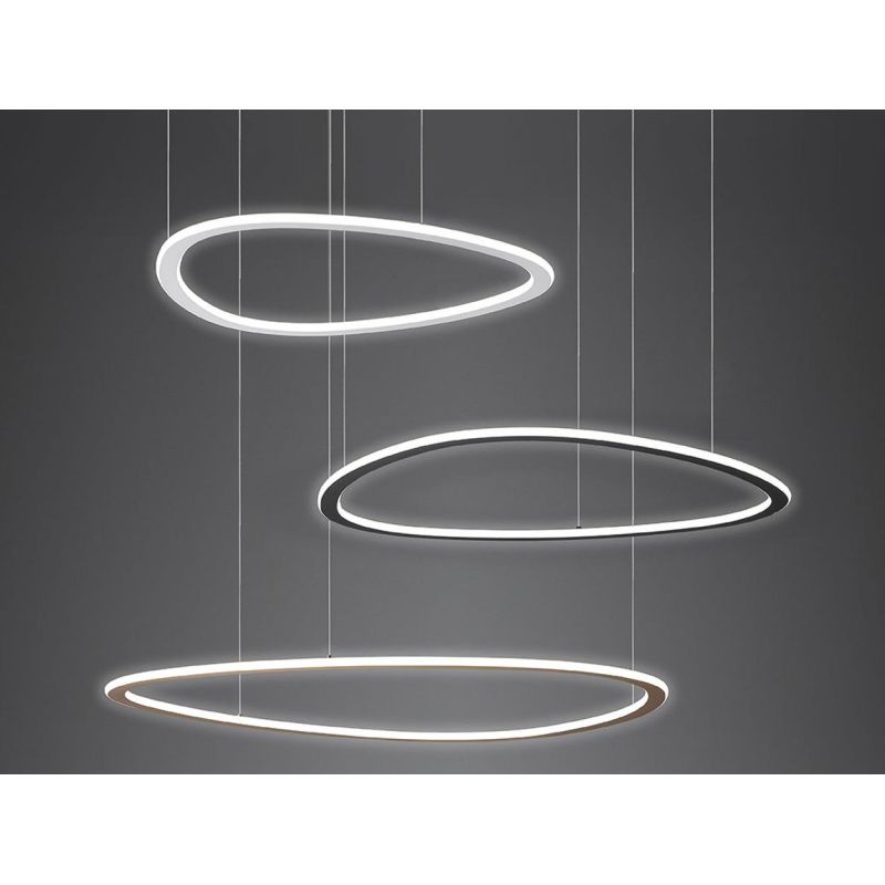 TRIS SOSPENSIONE MODERNA OVALE IN .3 MISURE LED INTEGRATO LUCE DIMMERABILE IN METALLO 3 COLORI