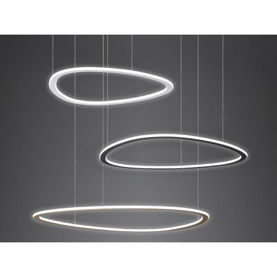 TRIS SOSPENSIONE MODERNA OVALE IN .3 MISURE LED INTEGRATO LUCE DIMMERABILE IN METALLO 3 COLORI