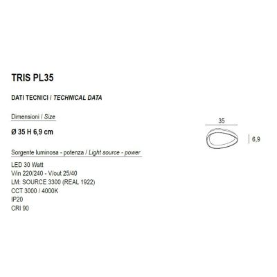 TRIS PLAFONIERA OVALE L35 CM CON LED INTEGRATO 30W LUCE CCT 3000K-4000K IN METALLO 21 FINITURE COLORE