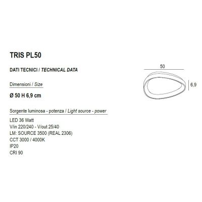 TRIS PLAFONIERA OVALE L50 CM CON LED INTEGRATO 36W LUCE CCT 3000K-4000K IN METALLO 21 FINITURE COLORE