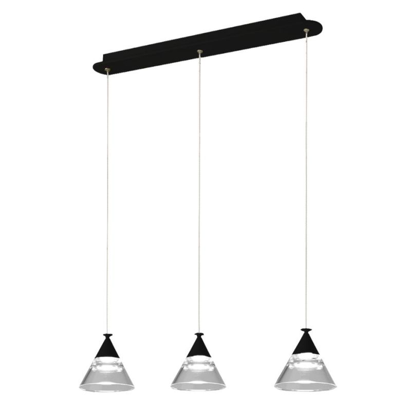 CONY SOSPENSIONE 3 LUCI RETTANGOLARE LED 21W CCT 3000K-4000K IN METALLO 3 COLORI CON DIFFUSORI TRASPARENTI