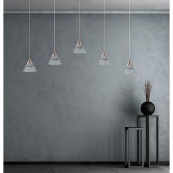 CONY SOSPENSIONE 5 LUCI RETTANGOLARE LED 35W CCT 3000K-4000K IN METALLO 3 COLORI CON DIFFUSORI TRASPARENTI