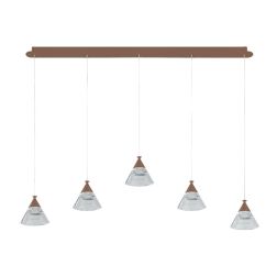 CONY SOSPENSIONE 5 LUCI RETTANGOLARE LED 35W CCT 3000K-4000K IN METALLO 3 COLORI CON DIFFUSORI TRASPARENTI 2