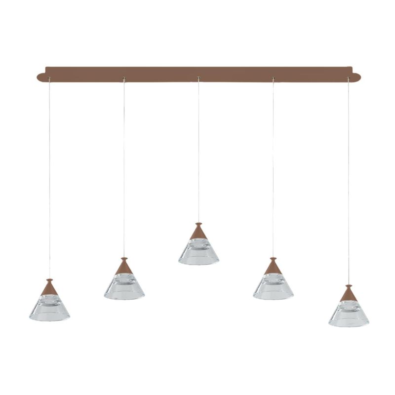 CONY SOSPENSIONE 5 LUCI RETTANGOLARE LED 35W CCT 3000K-4000K IN METALLO 3 COLORI CON DIFFUSORI TRASPARENTI