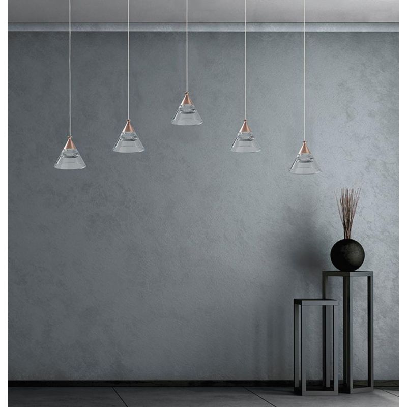 CONY SOSPENSIONE 5 LUCI RETTANGOLARE LED 35W CCT 3000K-4000K IN METALLO 3 COLORI CON DIFFUSORI TRASPARENTI