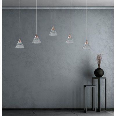 CONY SOSPENSIONE 5 LUCI RETTANGOLARE LED 35W CCT 3000K-4000K IN METALLO 3 COLORI CON DIFFUSORI TRASPARENTI