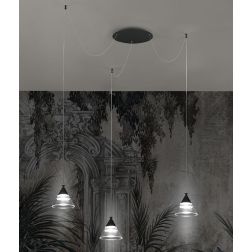 CONY SOSPENSIONE 3 LUCI DECENTRATA LED 21W CCT 3000K-4000K IN METALLO 3 COLORI CON DIFFUSORI TRASPARENTI