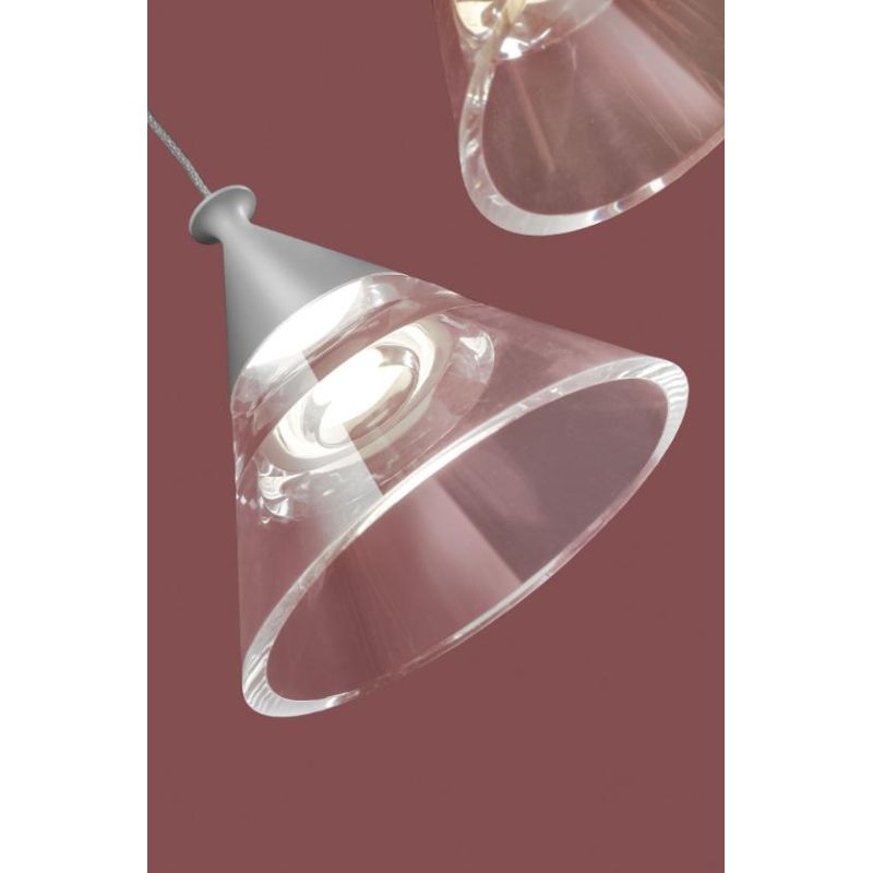 CONY SOSPENSIONE 3 LUCI DECENTRATA LED 21W CCT 3000K-4000K IN METALLO 22 COLORI CON DIFFUSORI TRASPARENTI
