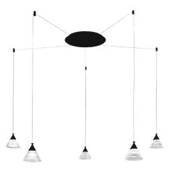 CONY SOSPENSIONE 5 LUCI DECENTRATA LED 35W CCT 3000K-4000K IN METALLO 3 COLORI CON DIFFUSORI TRASPARENTI 2