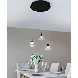 CONY SOSPENSIONE 3 LUCI ROTONDA LED 21W CCT 3000K-4000K IN METALLO 3 COLORI CON DIFFUSORI TRASPARENTI