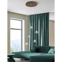 CONY SOSPENSIONE 5 LUCI ROTONDA LED 35W CCT 3000K-4000K IN METALLO 3 COLORI CON DIFFUSORI TRASPARENTI 2