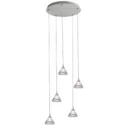 CONY SOSPENSIONE 5 LUCI ROTONDA LED 35W CCT 3000K-4000K IN METALLO 3 COLORI CON DIFFUSORI TRASPARENTI