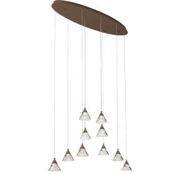 CONY SOSPENSIONE OVALE 10 LUCI LED 70W CCT 3000K-4000K IN METALLO 3 COLORI CON DIFFUSORI TRASPARENTI 2