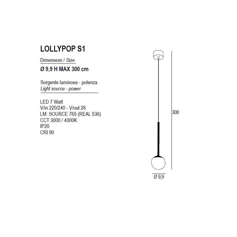 LOLLYPOP SOSPENSIONE SINGOLA LED 7W CCT 3000K-4000K IN METALLO 3 COLORI DIFFUSORE A SFERA D10 CM MODERNA