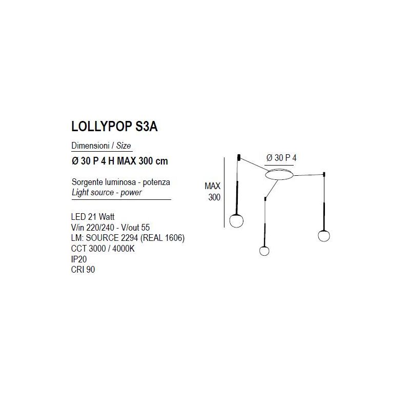 LOLLYPOP SOSPENSIONE 3 LUCI DECENTRATA LED 21W CCT 3000K-4000K IN METALLO 3 COLORI MODERNA