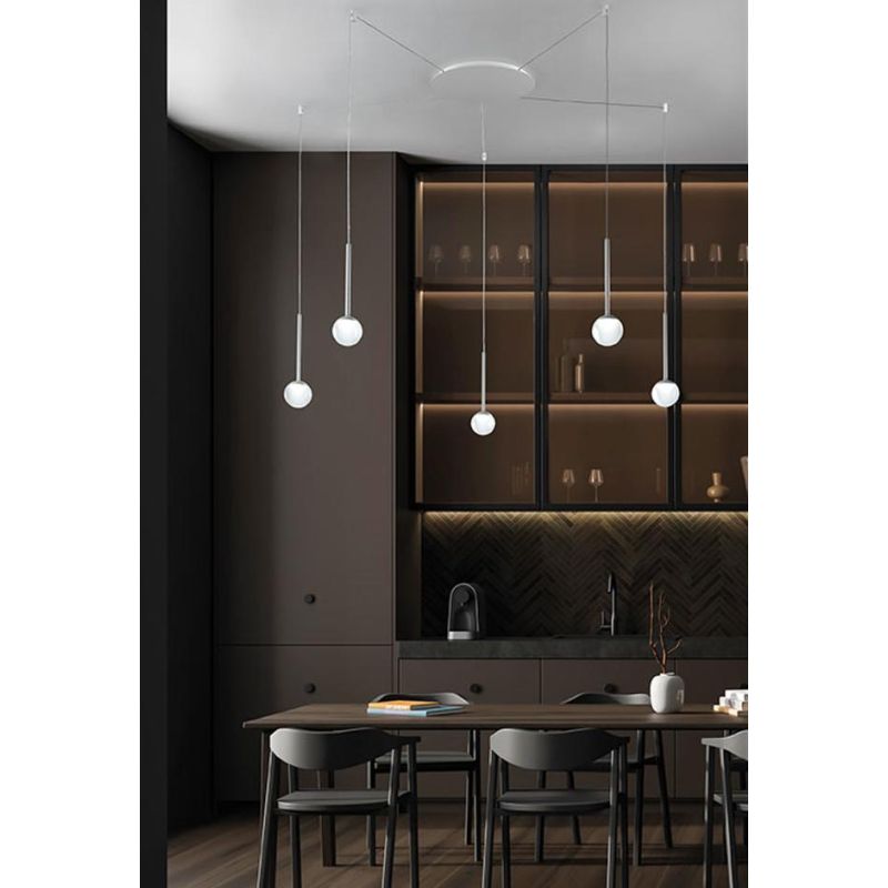 LOLLYPOP SOSPENSIONE 5 LUCI DECENTRATA LED 35W CCT 3000K-4000K IN METALLO 3 COLORI MODERNA